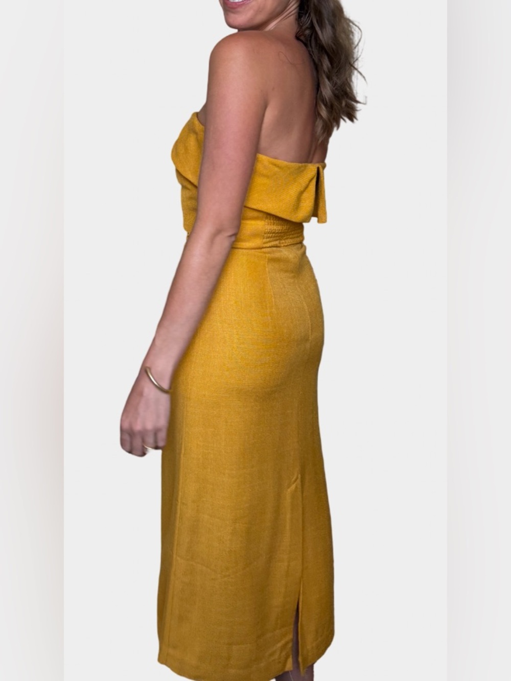 Sezane Mustard Yellow Draped Annabelle Dress